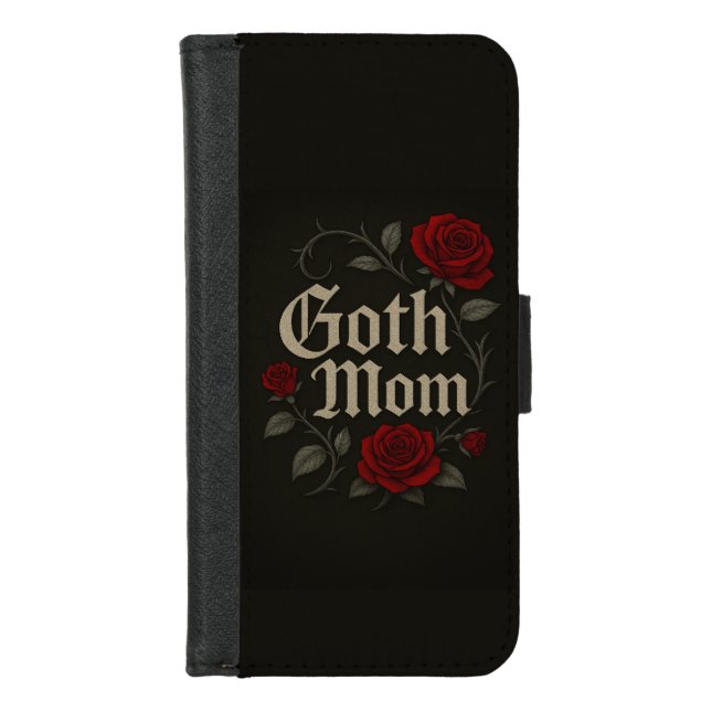 Goth Mom Red Rose Floral Victorian Typography iPhone Wallet Case (Front)