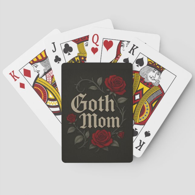 Goth Mom Red Rose Floral Victorian Typography Poker Cards (Back)