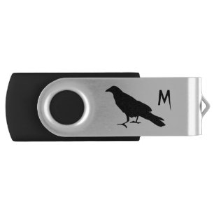 Goth monogrammed crow USB flash drive