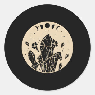 Goth Moon Phases Celestial Crystals And Flowers Classic Round Sticker