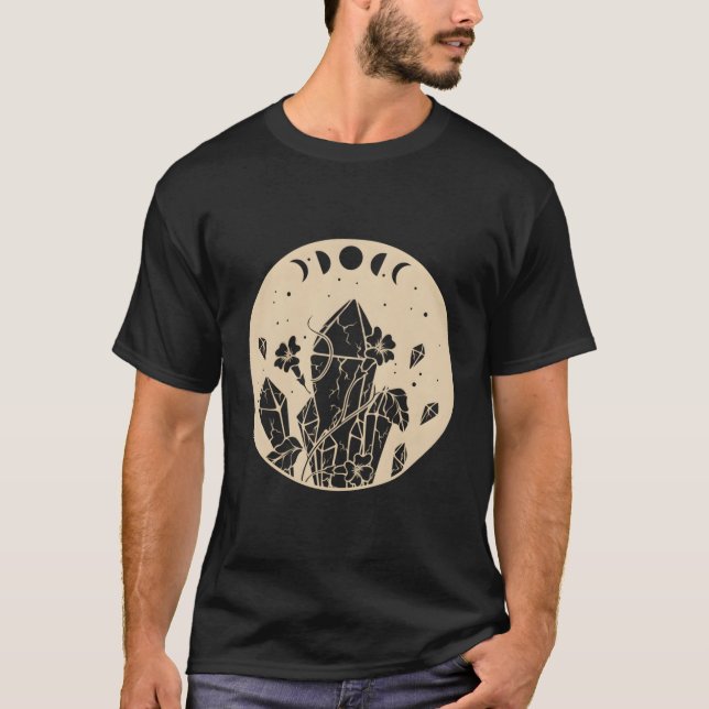 Goth Moon Phases Celestial Crystals And Flowers T-Shirt (Front)