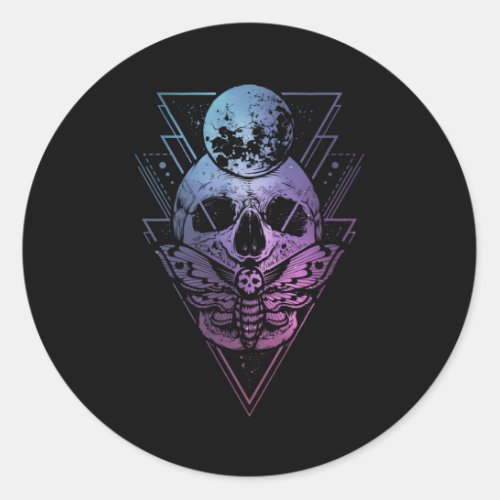 Goth Moon Skull Gothic Wicca Crescent Lunar Moth Classic Round Sticker