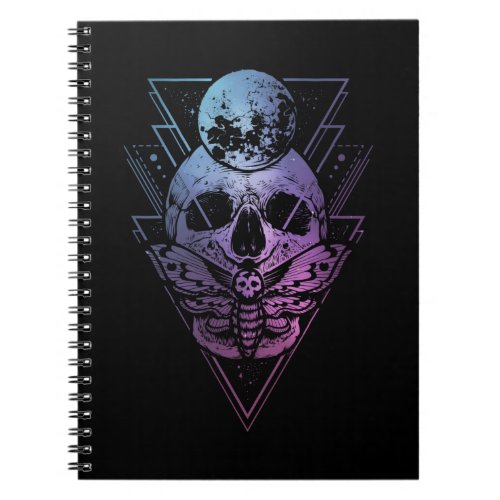 Goth Moon Skull Gothic Wicca Crescent Lunar Moth Notebook