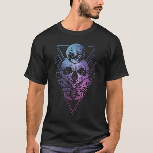 Goth Moon Skull Gothic Wicca Crescent Lunar Moth T_Shirt