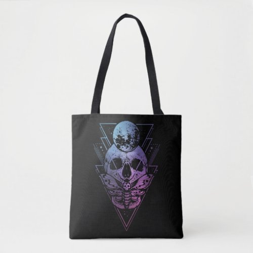 Goth Moon Skull Gothic Wicca Crescent Lunar Moth Tote Bag