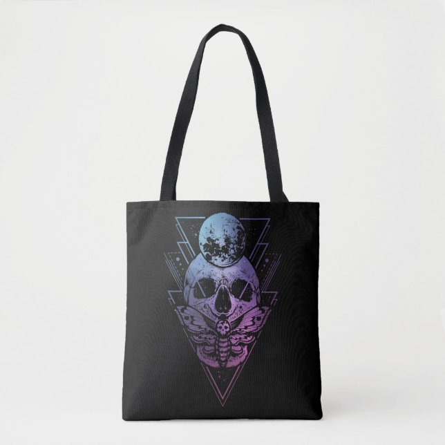 Goth Moon Skull Gothic Wicca Crescent Lunar Moth Tote Bag (Front)