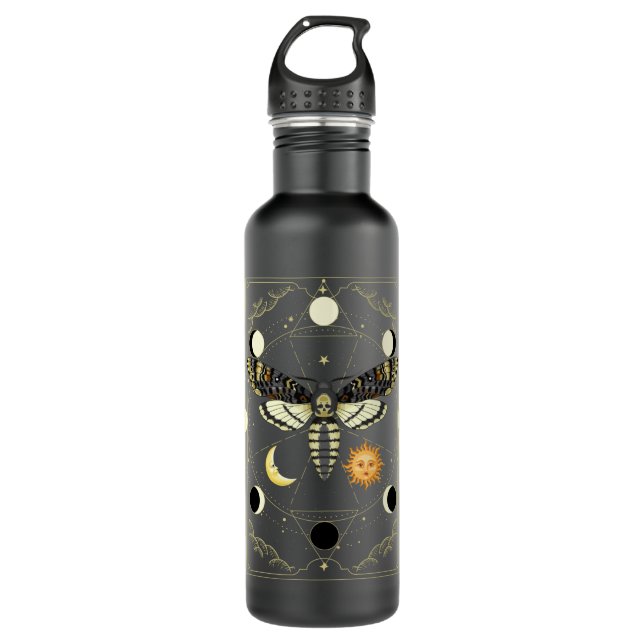 Goth moth tarot card Moth Long Sleeve  Stainless Steel Water Bottle (Front)