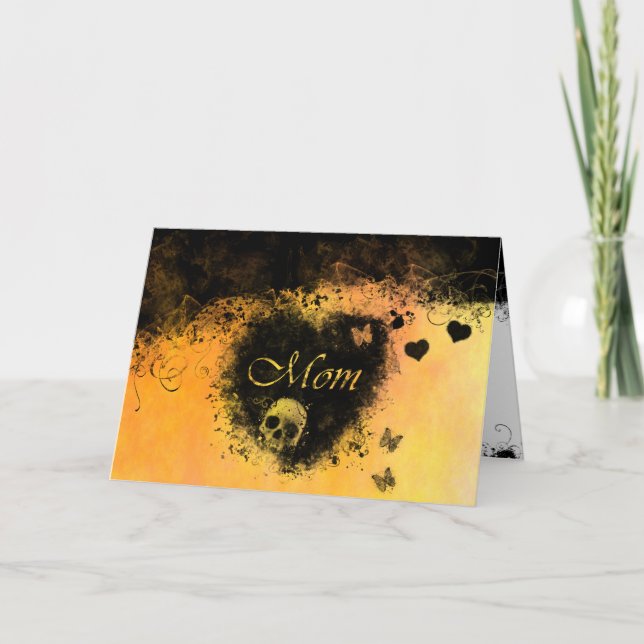 Goth Mothers Day Hearts, Skull, Butterflies Card (Front)