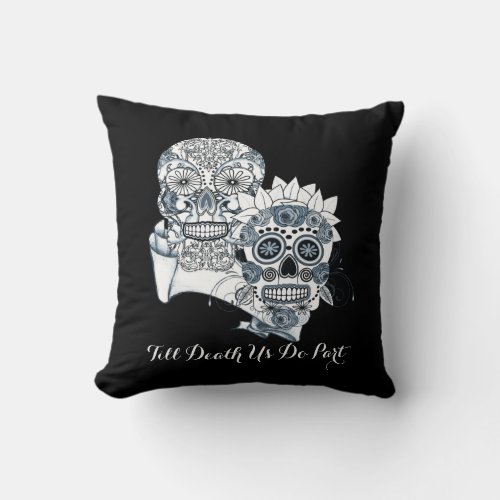 Goth Mr and Mrs Sugar Skulls Till Death Us Do Part Throw Pillow