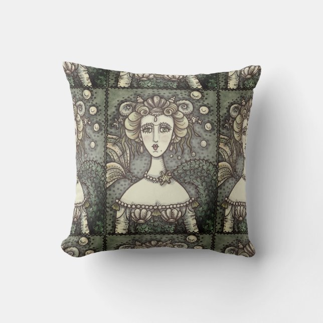 GOTH NEPTUNE'S MERMAID THROW PILLOW Vintage Style (Front)