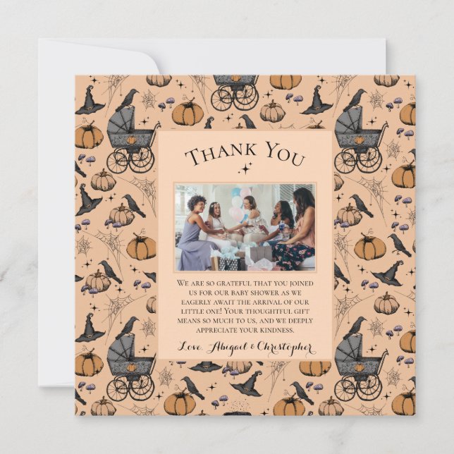 Goth Orange Victorian Baby Carriage Thank You Card (Front)