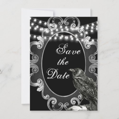 Goth Ornate Frame Crow and Lights Gothic Wedding Save The Date