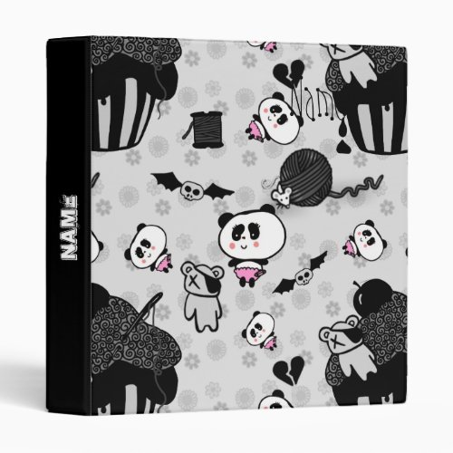 Goth Panda Baby Skull Cupcakes Doodles 3 Ring Binder
