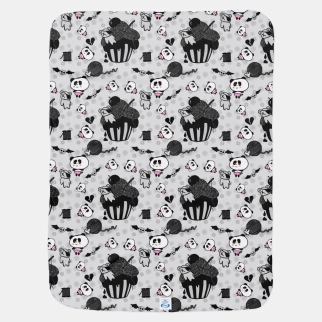 Goth Panda Baby Skull Cupcakes Doodles Baby Blanket (Back)