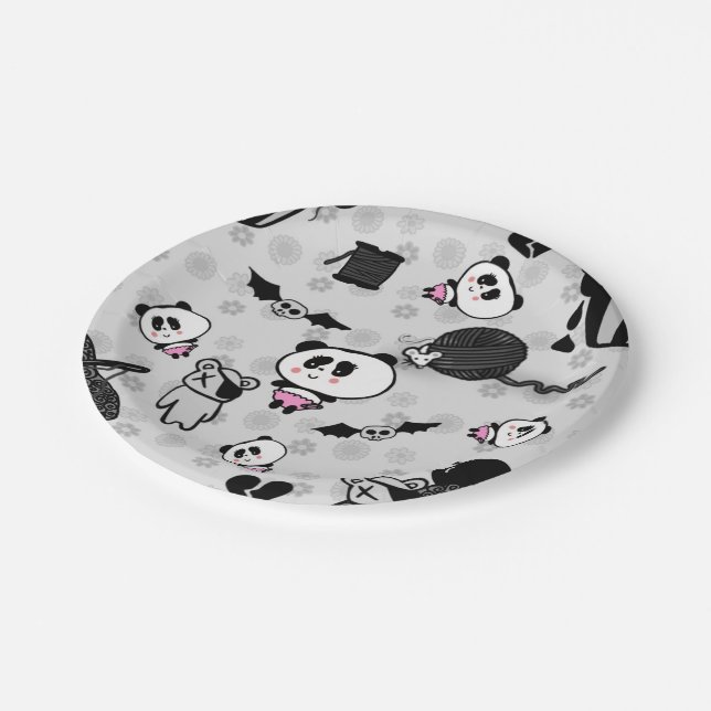 Goth Panda Baby Skull Cupcakes Doodles Paper Plates (Angled)