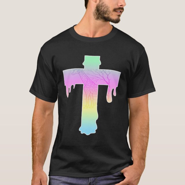 Goth Pastel Giraffe Dripping Cross T-Shirt (Front)