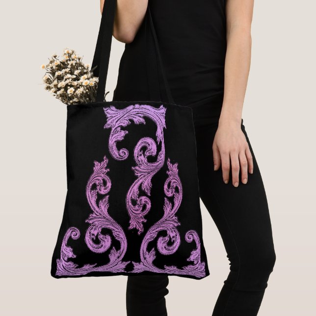 Goth Pink and Black Elegant Design Tote Bag (Close Up)
