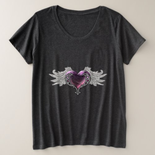 Goth Pink Heart with Angel Wings Plus Size T_Shirt