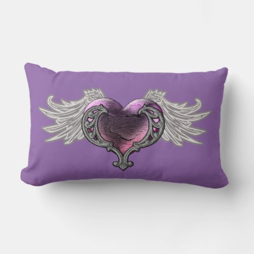 Goth Pink Heart with Angel Wings Throw Pillow