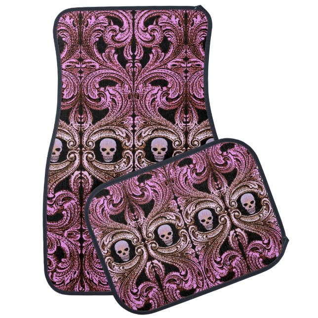 Goth Pink Ornament with Skull Car Floor Mat (Set)