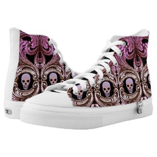 Goth Pink Ornament with Skull High-Top Sneakers