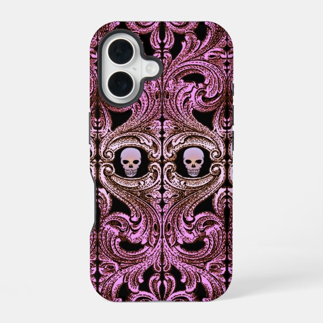 Goth Pink Ornament with Skull  iPhone Case (Back)