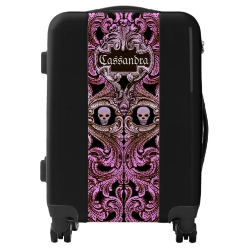 Goth Pink Ornament with Skull Personalized Luggage