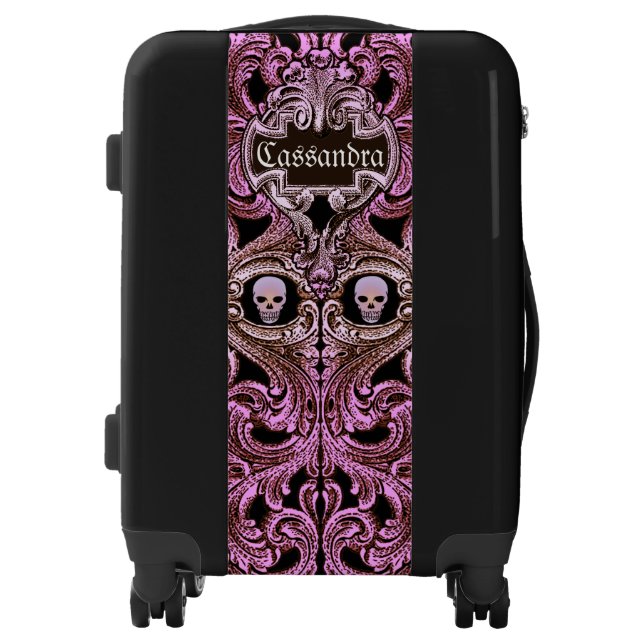 Goth Pink Ornament with Skull Personalized Luggage (Front)