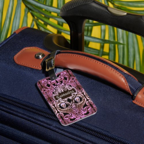 Goth Pink Ornament with Skull Personalized Luggage Tag