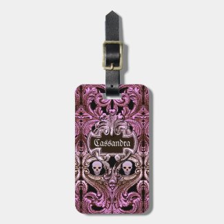 Goth Pink Ornament with Skull Personalized Luggage Tag
