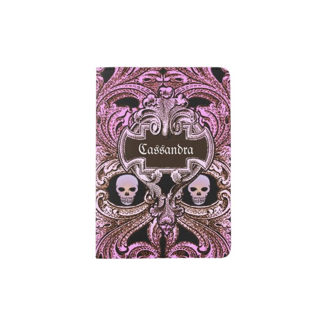 Goth Pink Ornament with Skull Personalized  Passport Holder (Front)