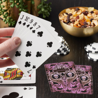 Goth Pink Ornament with Skull Personalized Poker Cards