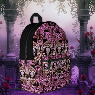 Goth Pink Ornament with Skull Personalized Printed Backpack
