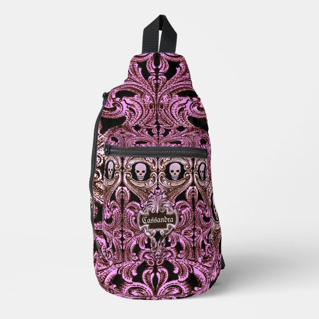 Goth Pink Ornament with Skull Personalized  Sling Bag (Front)