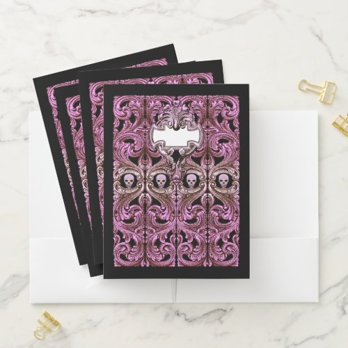 Goth Pink Ornament with Skull Pocket Folder