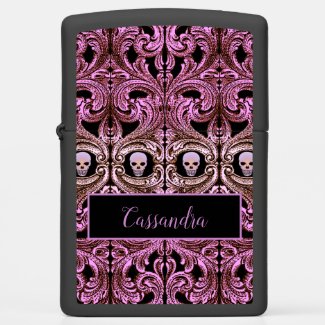 Goth Pink Ornament with Skull Zippo Lighter