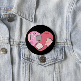 Goth Pink Patched Up Heart Button