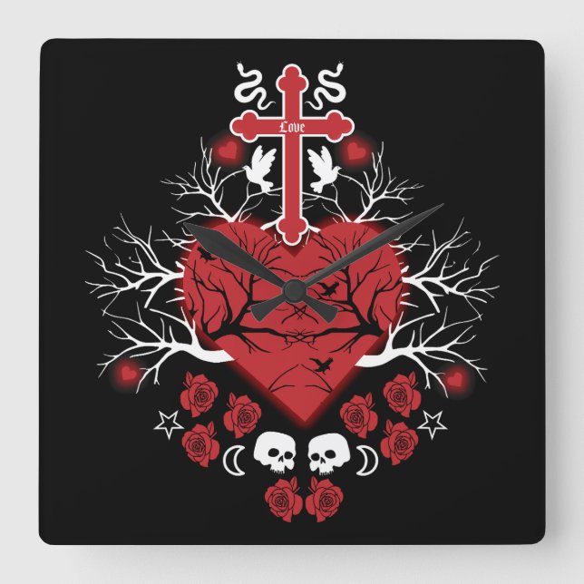 Goth Post Punk Fashion Square Wall Clock (Front)