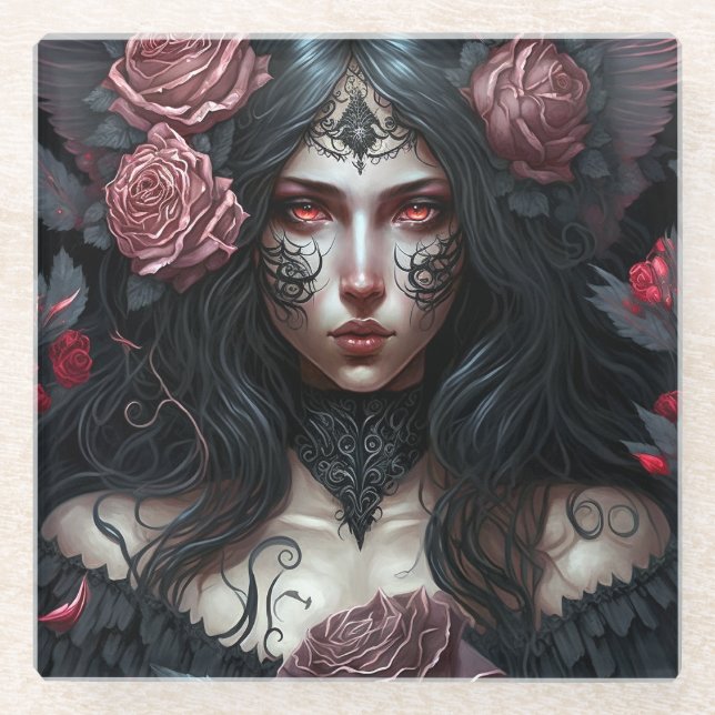 Goth Princess Gothic Fantasy Art Glass Coaster (Front)