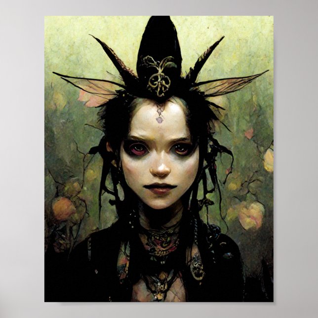 Goth Punk Elf Fantasy Art Poster (Front)