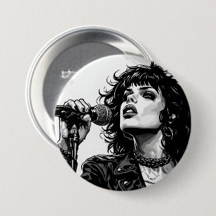 Goth Punk Girl Singer Retro Graphic Art Style Button