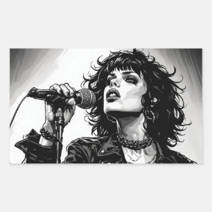 Goth Punk Girl Singer Retro Graphic Art Style Rectangular Sticker