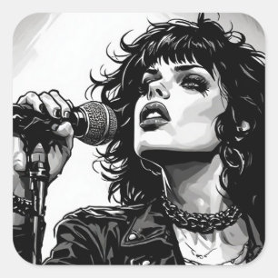 Goth Punk Girl Singer Retro Graphic Art Style Square Sticker