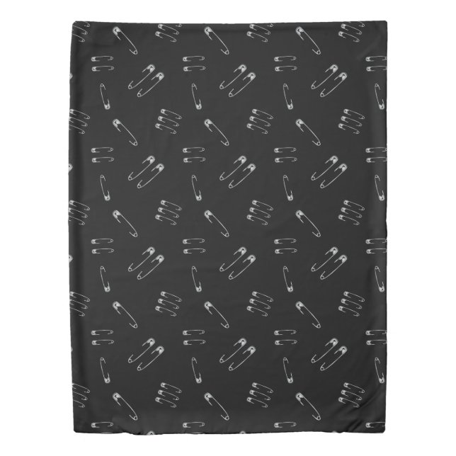 Goth Punk Rock Safety Pins Pattern Black Emo Duvet Cover (Front)
