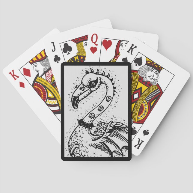 GOTH PUNK ROCKER FLAMINGO, SKULLS, SPIKED HAIR POKER CARDS (Back)
