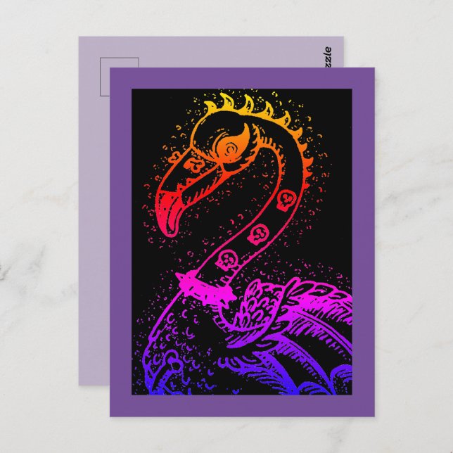 GOTH PUNK ROCKER FLAMINGO, SKULLS, SPIKED HAIR POSTCARD (Front/Back)