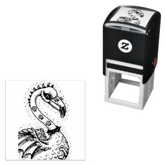 GOTH PUNK ROCKER FLAMINGO, SKULLS, SPIKED HAIR SELF-INKING STAMP