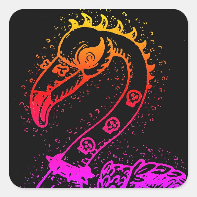 GOTH PUNK ROCKER FLAMINGO, SKULLS, SPIKED HAIR SQUARE STICKER (Front)