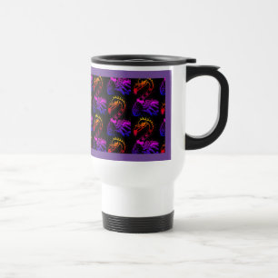 GOTH PUNK ROCKER FLAMINGO, SKULLS, SPIKED HAIR TRAVEL MUG
