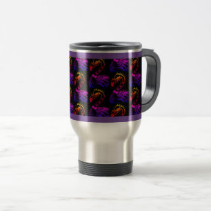 GOTH PUNK ROCKER FLAMINGO, SKULLS, SPIKED HAIR TRAVEL MUG